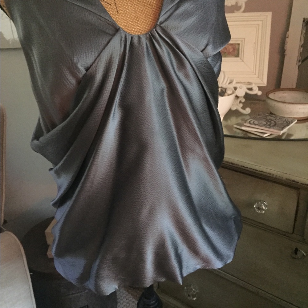 Club Monaco Drapey Pleated Silk Tank in Gunmetal - Picture 4 of 7